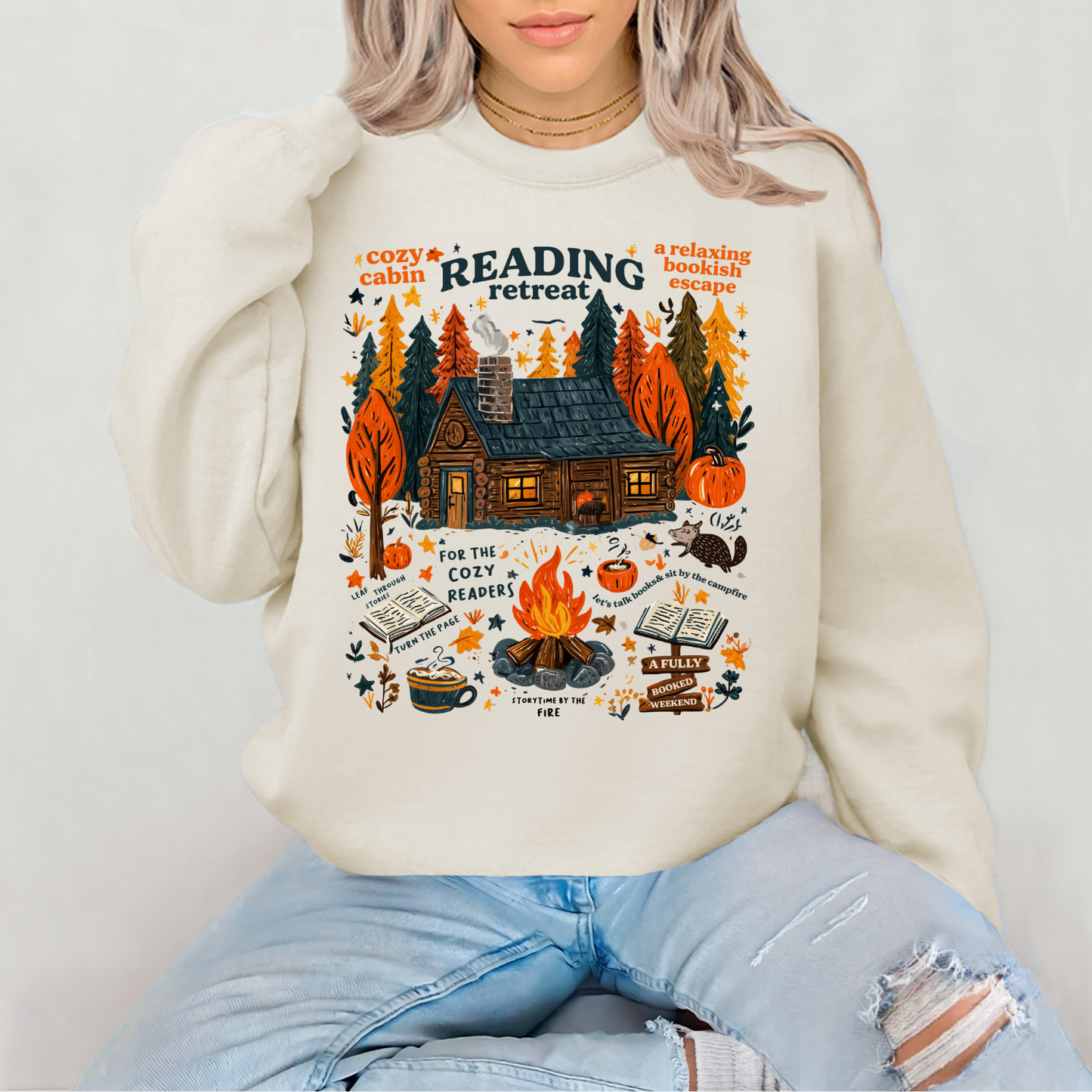 Cozy Readers Retreat Crewneck (Sand)