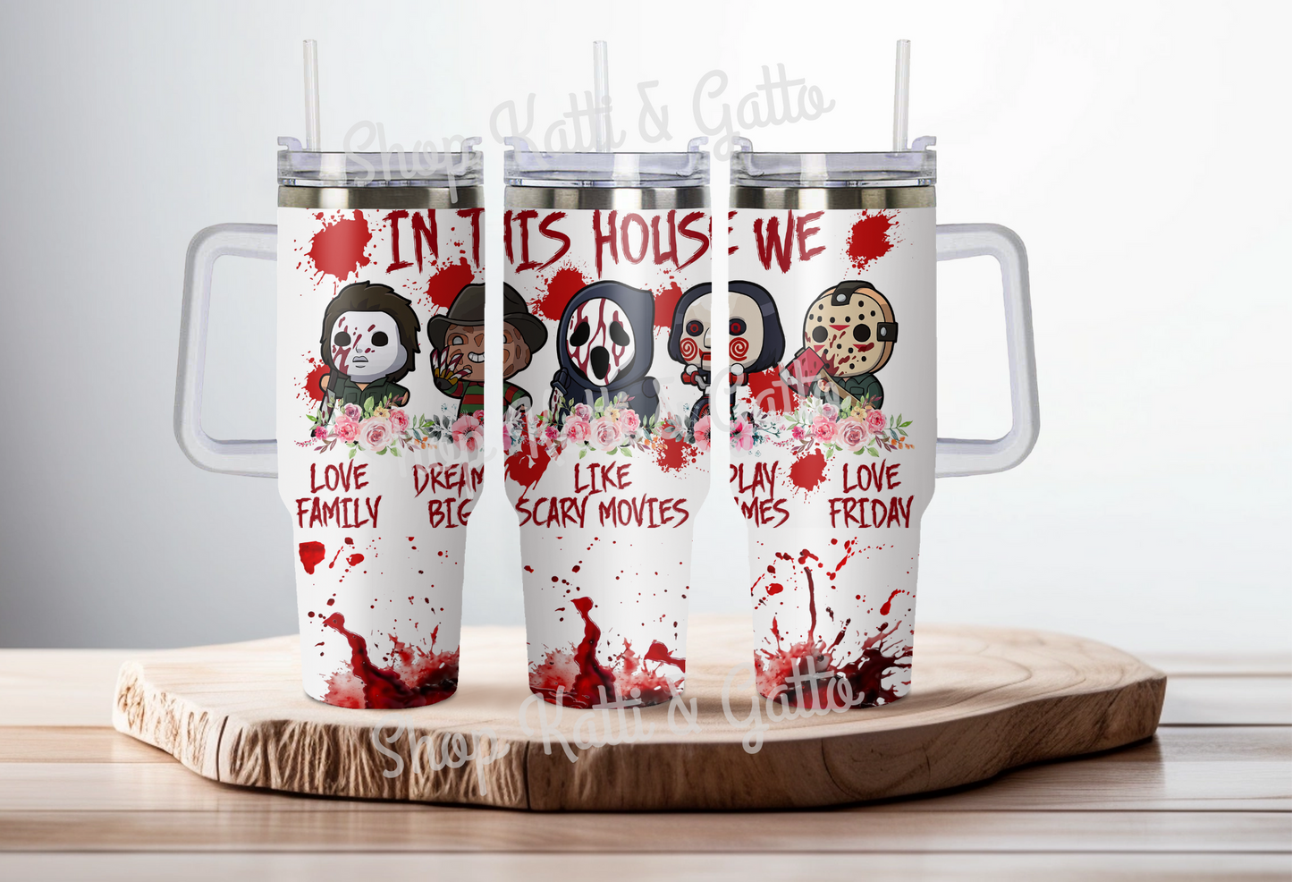 Handmade Custom Horror Scary Movie Cute House 40 Ounce Tumbler