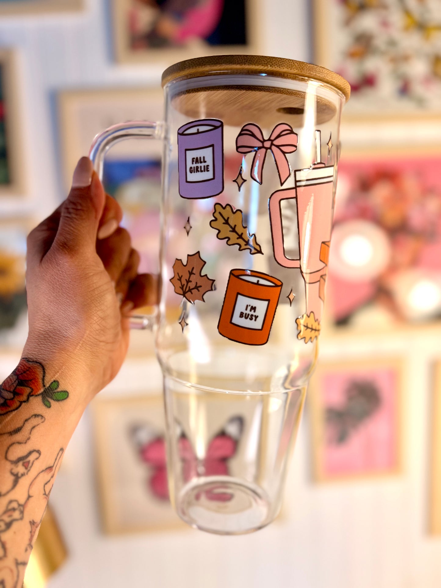 All Booked for Fall 40 oz Glass with Handle