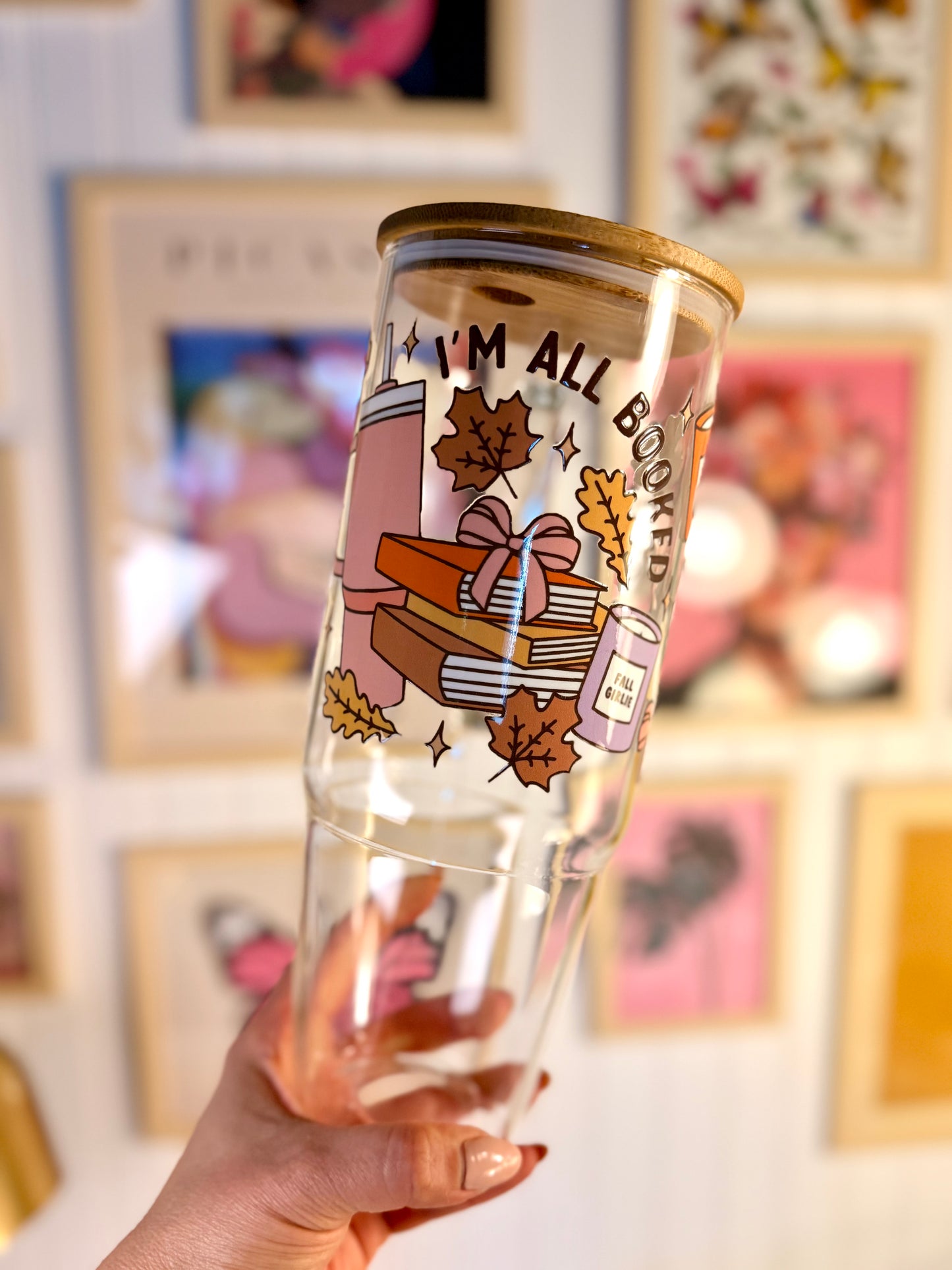 All Booked for Fall 40 oz Glass with Handle
