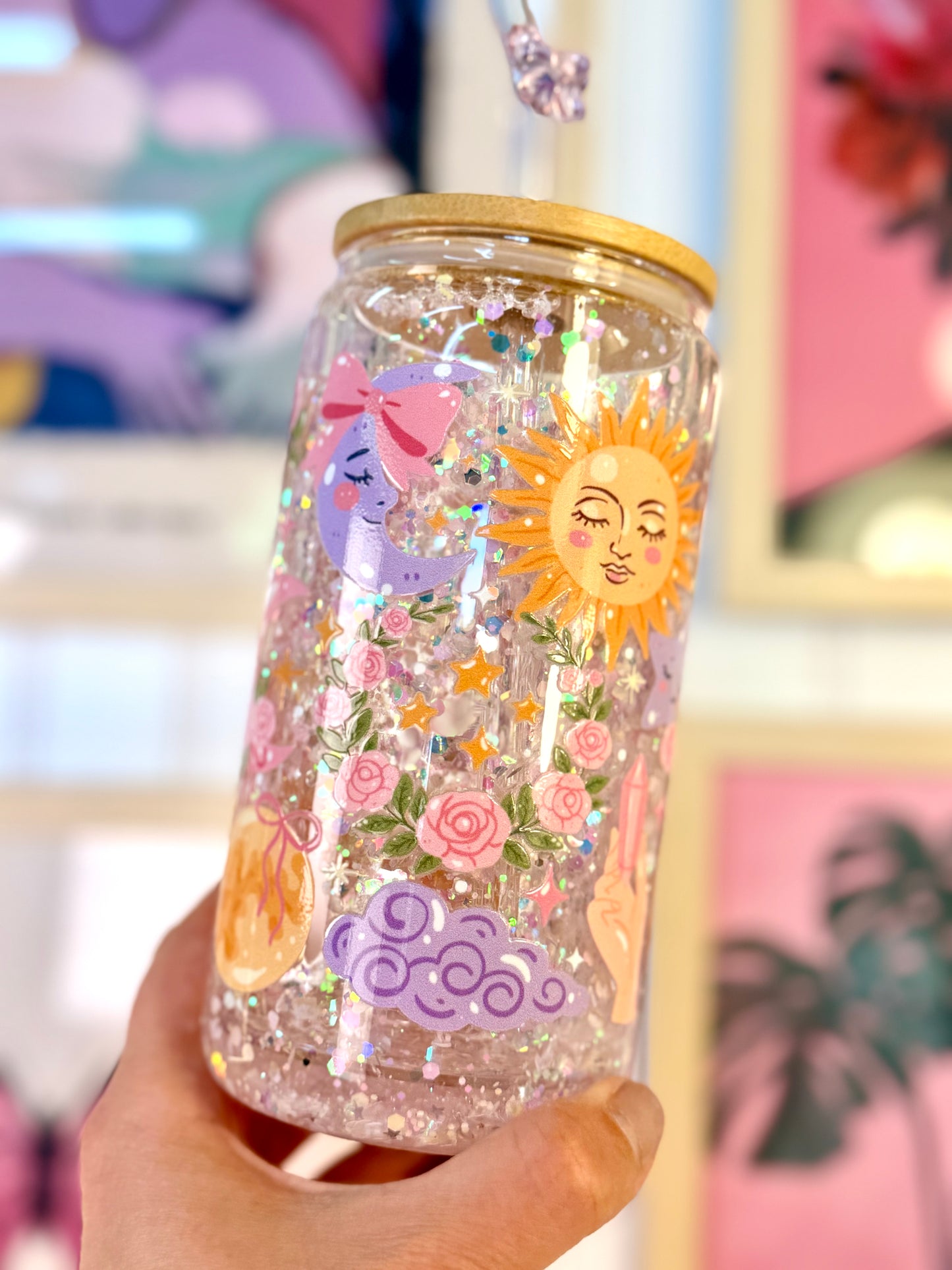 Mystic Sun and Moon 16 oz Snow Globe Glass