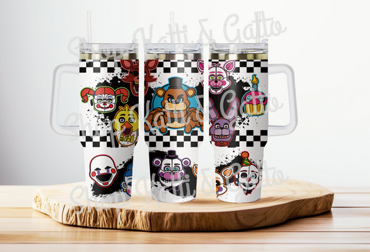 Handmade Custom Five Nights at Freddys 40 Ounce Stanley Dupe Tumbler with Lid and Straw