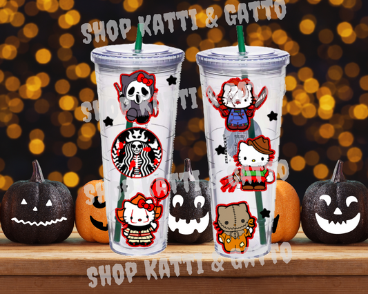 Handmade Custom Halloween Kawaii Hello Kitty Horror Move Blood Drip Tumbler