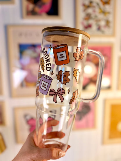 All Booked for Fall 40 oz Glass with Handle