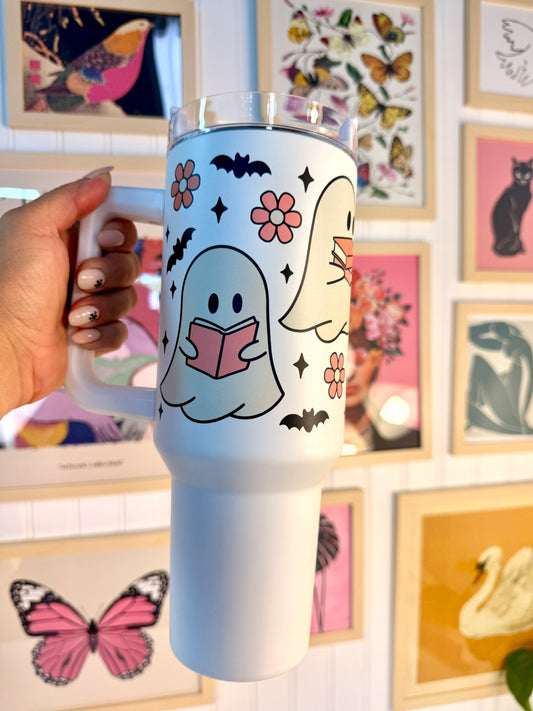 Spooky Cute Reading Ghosts 40 Ounce Tumbler